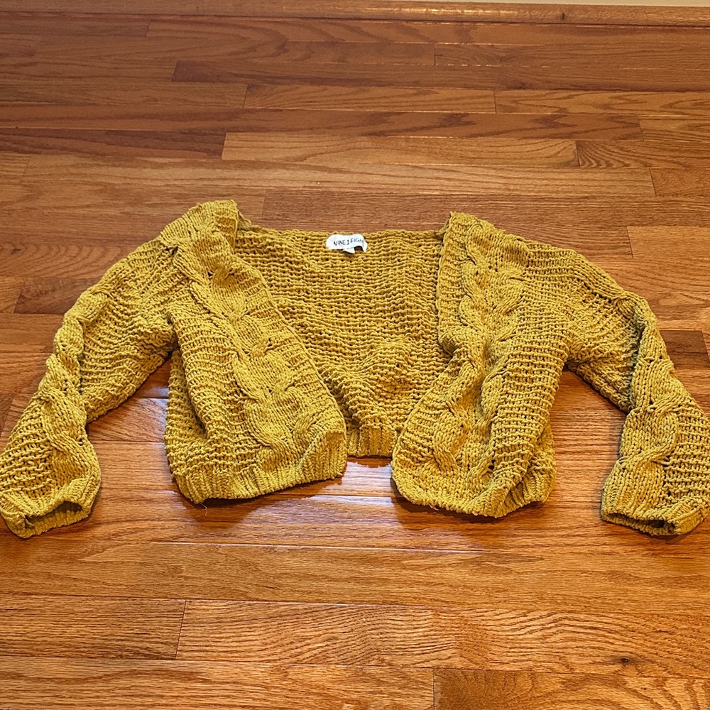 Nine 1 Eight Mustard Cable Knit Cardigan